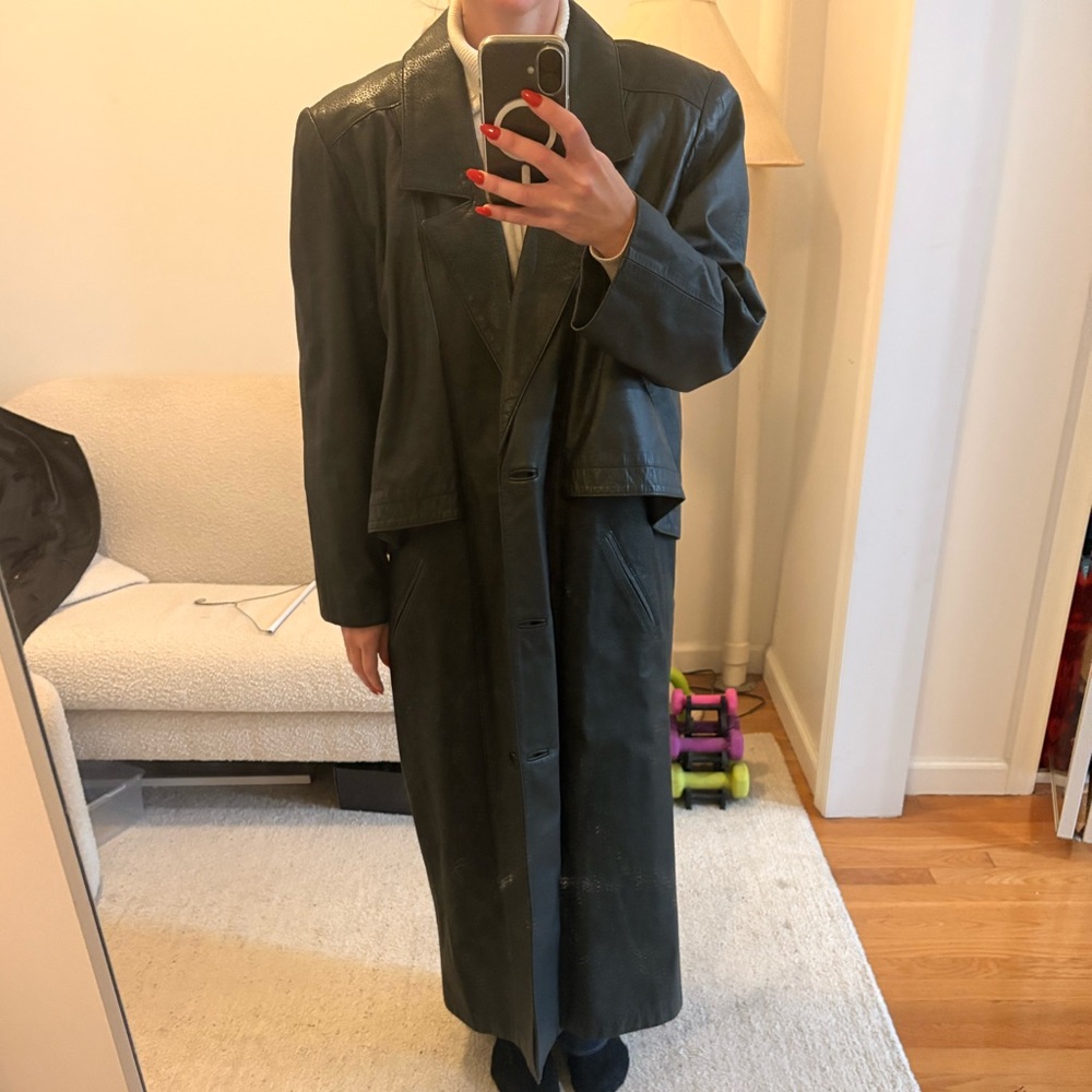 Avanti Black Leather Trench Coat